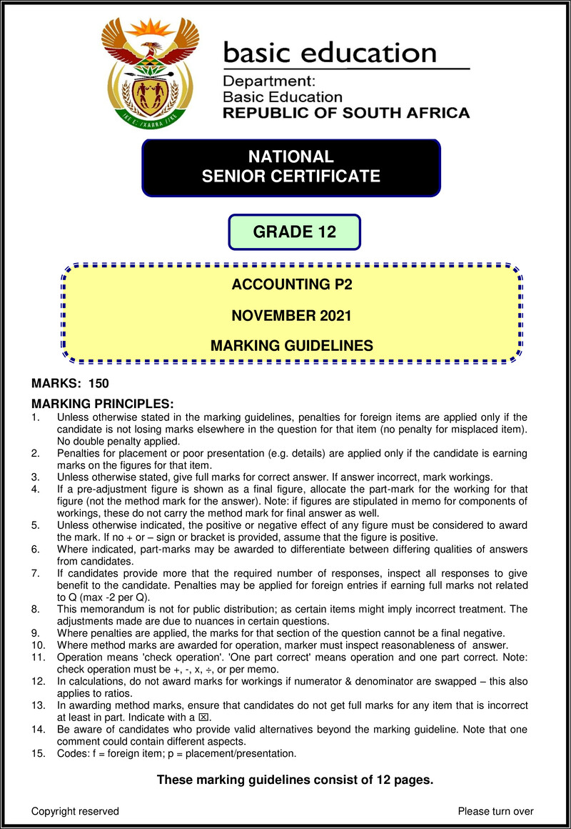 Grade 12 Accounting past paper 2021 – accounting p2 nov 2021 mg eng gr12