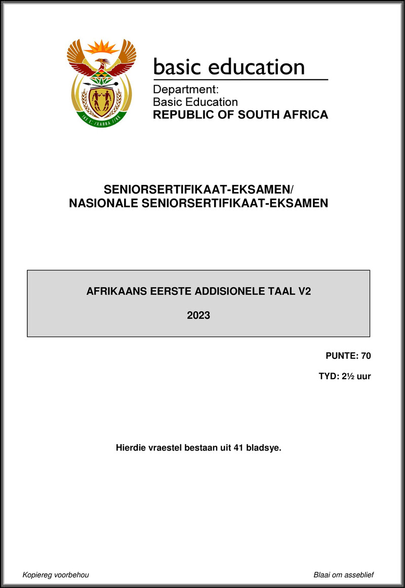 Grade 12 Afrikaans past paper 2023 – afrikaans fal p2 may june 2023 gr12