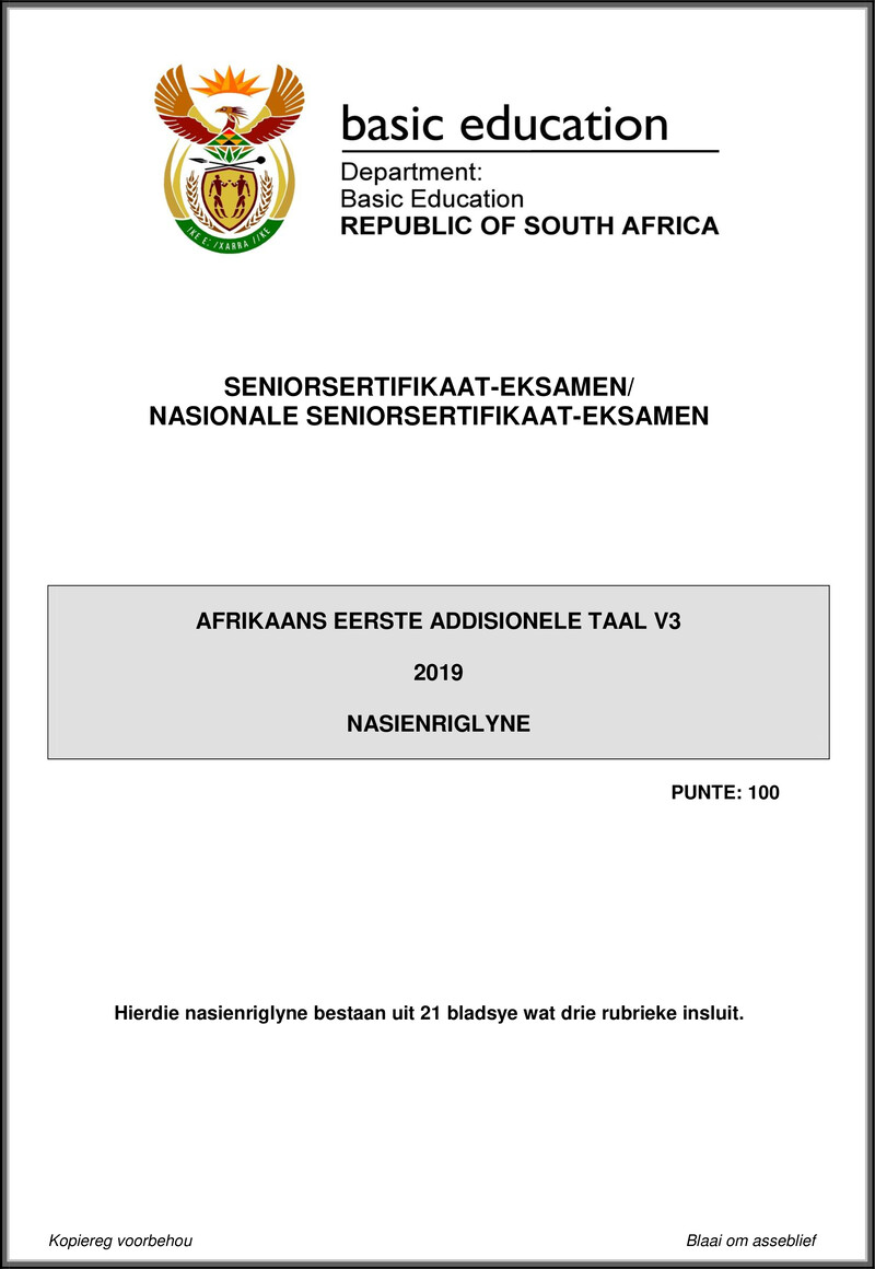 Grade 12 Afrikaans past paper 2019 – afrikaans fal p3 may june 2019 memo gr12