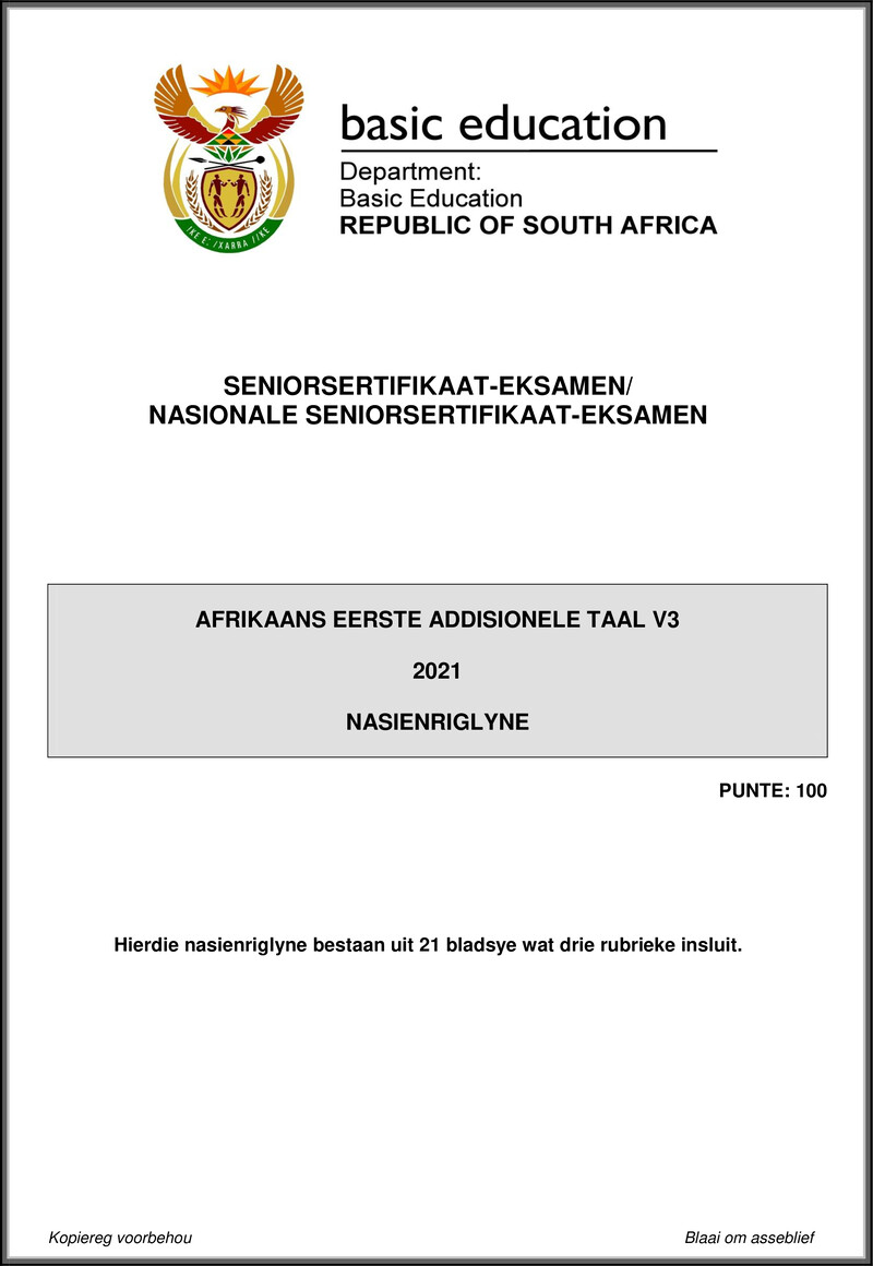 Grade 12 Afrikaans past paper 2021 – afrikaans fal p3 may june 2021 mg gr12