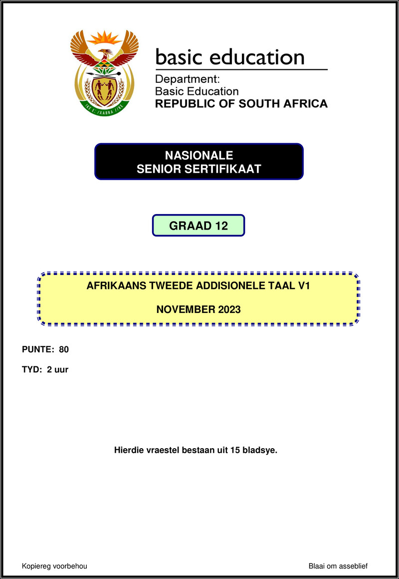 Grade 12 Afrikaans past paper 2023 – afrikaans sal p1 nov 2023 gr12