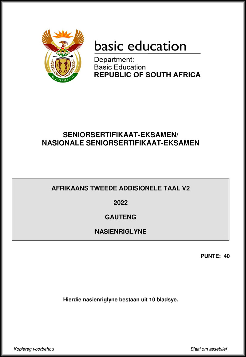 Grade 12 Afrikaans past paper 2022 – afrikaans sal p2 may june 2022 mg gauteng gr12