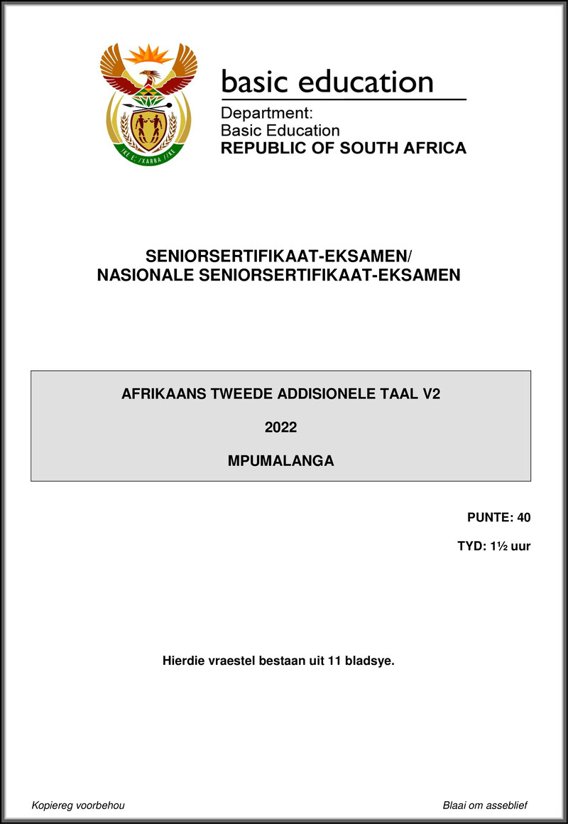 Afrikaans Sal P2 May June 2022 Mpumalanga Gr12