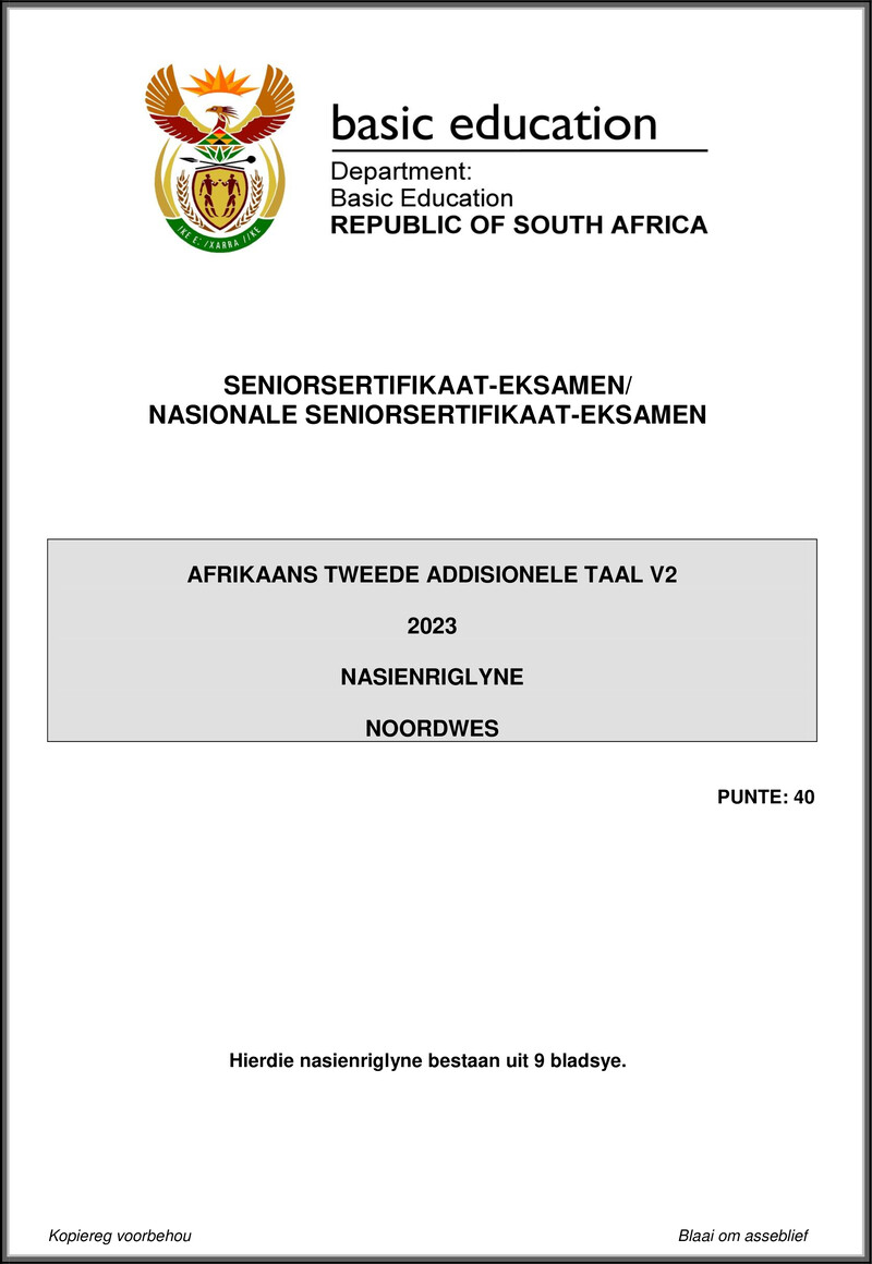 Grade 12 Afrikaans past paper 2023 – afrikaans sal p2 may june 2023 mg north west gr12