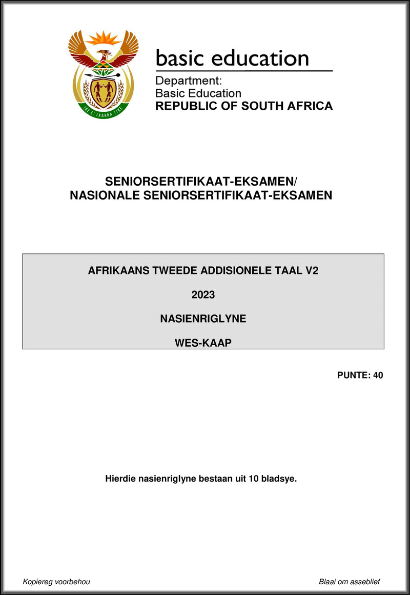 Grade 12 Afrikaans past paper 2023 – afrikaans sal p2 may june 2023 mg western cape gr12