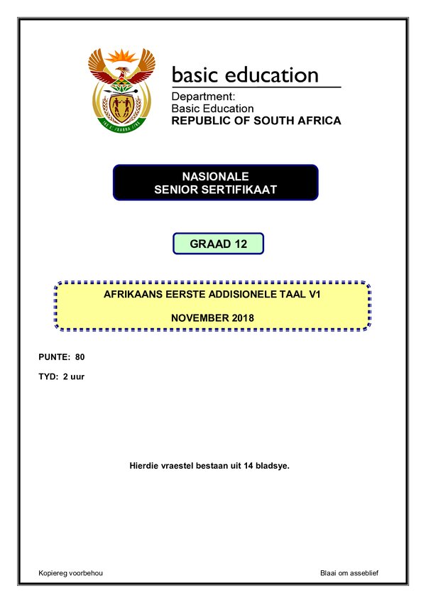 Grade 12 Afrikaans past paper 2004 – Afrikaans FAL P1 gr12