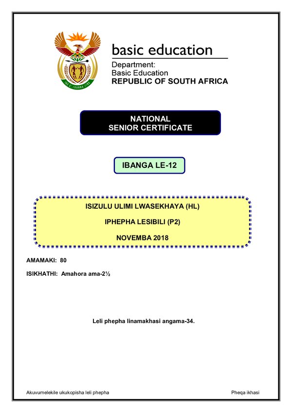 Isizulu Hl P2 Gr12