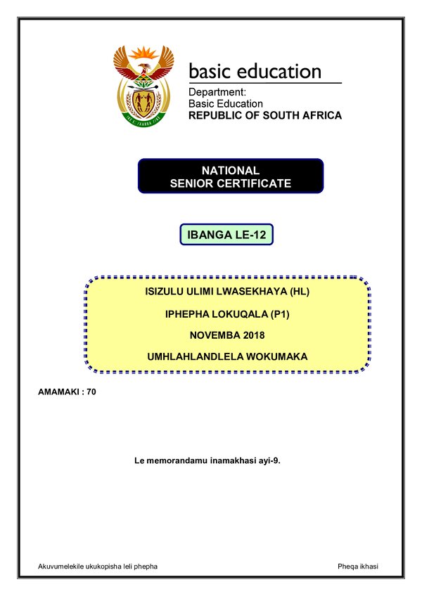 Isizulu Hl P1 Memo Gr12