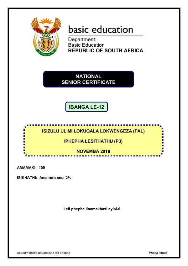 Isizulu Fal P3 Gr12