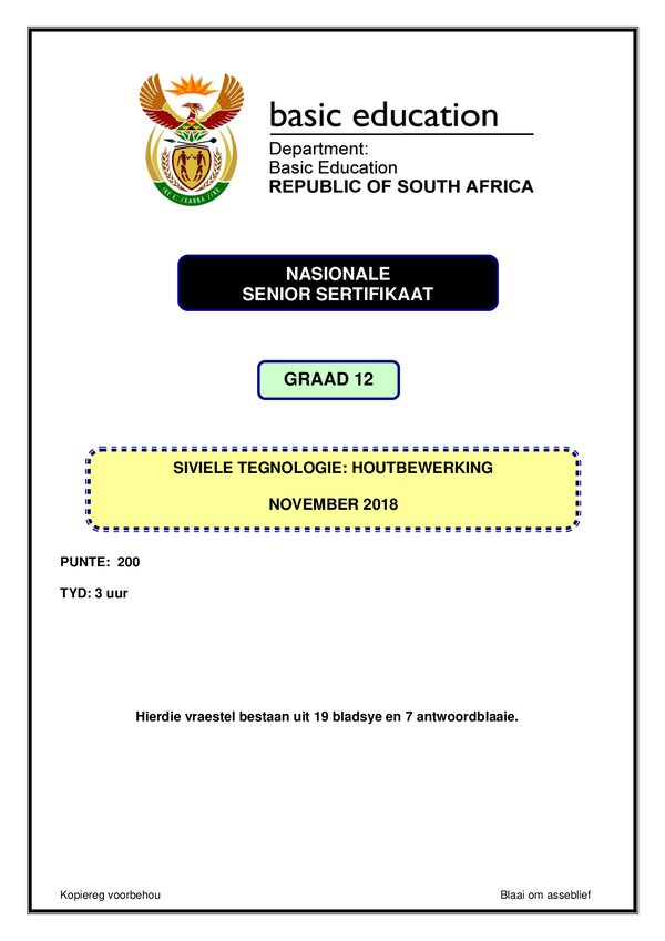 Woodworking Paper 1 (Afrikaans) Gr12