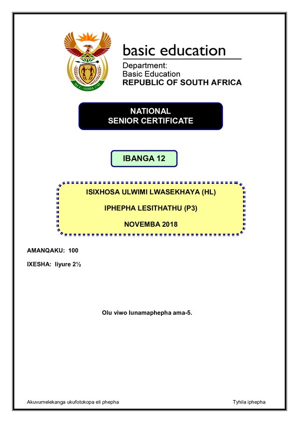 Isixhosa Hl P3 Gr12