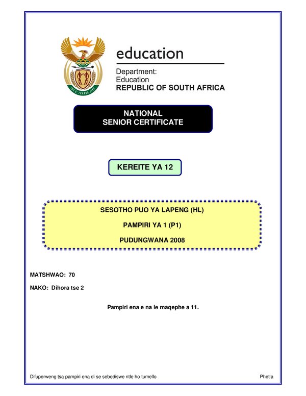 Sesotho Hl P1 Gr12