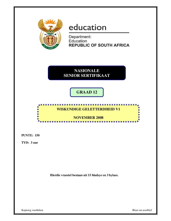 Mathematical Literacy P1 Afrikaans Gr12
