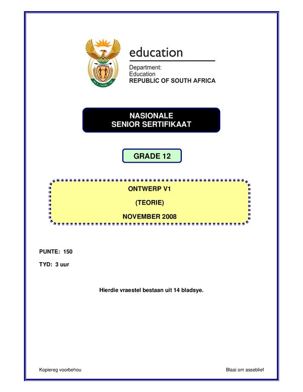 Grade 12 Afrikaans past paper 2001 – Design Theory P1 Afrikaans gr12