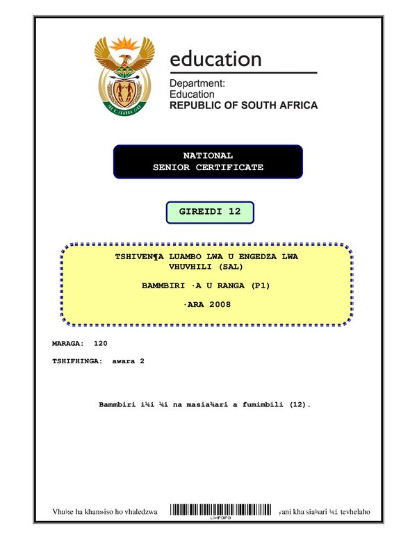 Tshivenda Sal P1 (Limpopo) Gr12