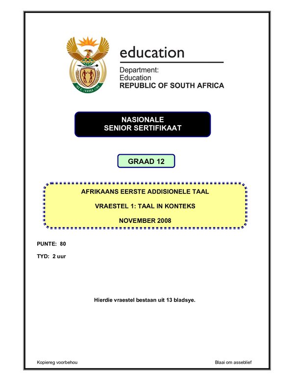 Grade 12 Afrikaans past paper 2007 – Afrikaans FAL P1 gr12