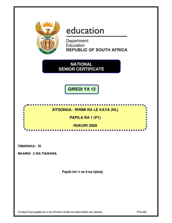 Xitsonga Hl P1 Gr12