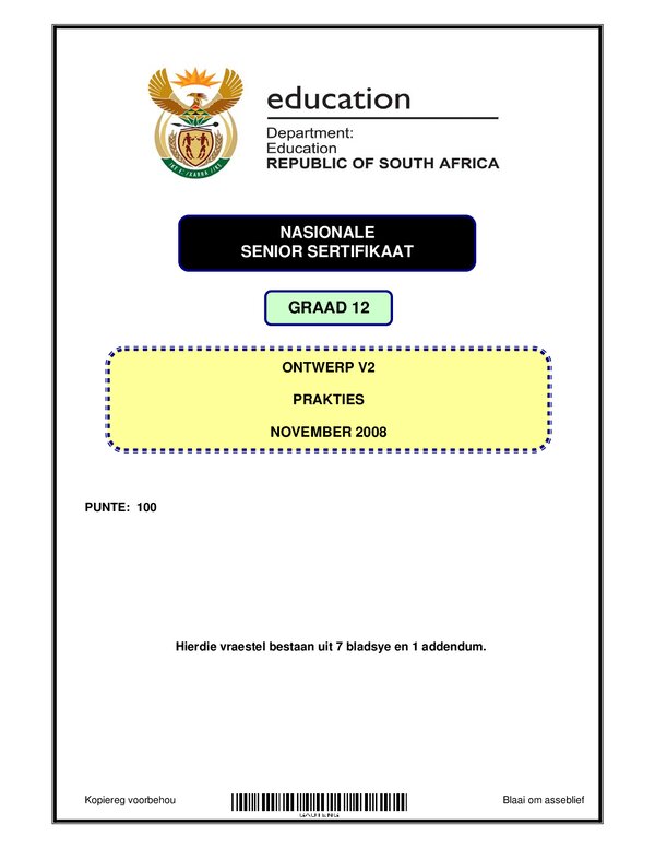 Grade 12 Afrikaans past paper 2007 – Design Practical P2 Afrikaans gr12