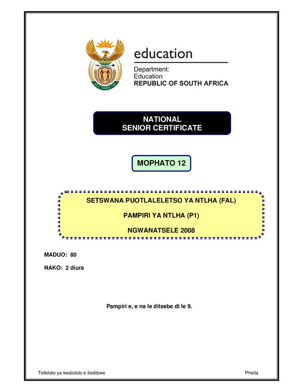 Setswana Fal P1 Gr12