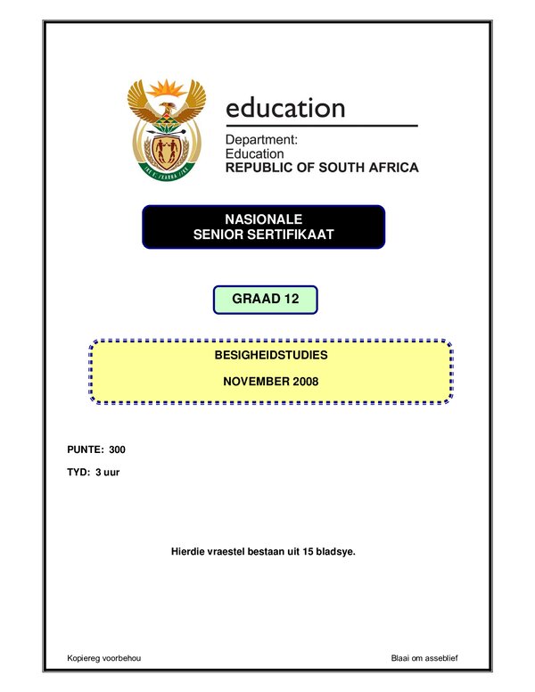 Business Studies P1 Afrikaans Gr12