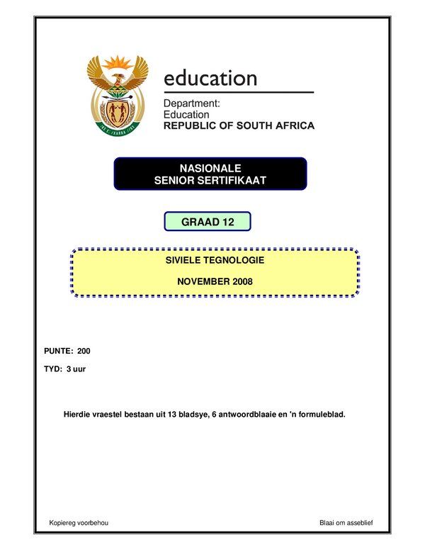 Civil Technology P1 Afrikaans Gr12