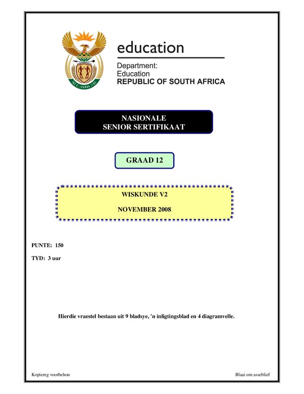 Mathematics P2 Afrikaans Gr12