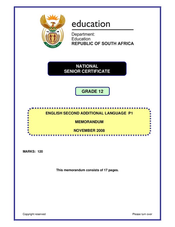 English Sal P1 (Gauteng) Memo Gr12
