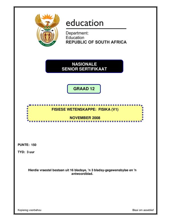 Physical Science P1 Afrikaans Gr12