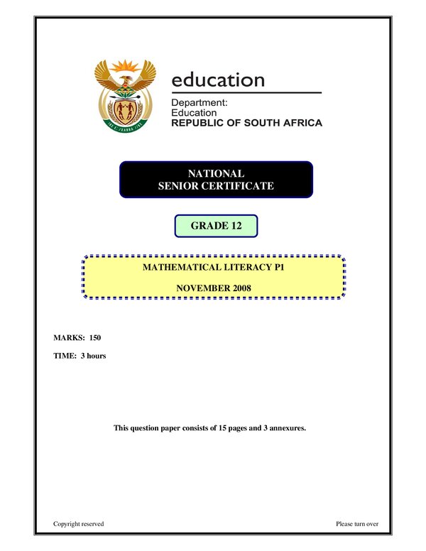 Mathematical Literacy P1 English Gr12