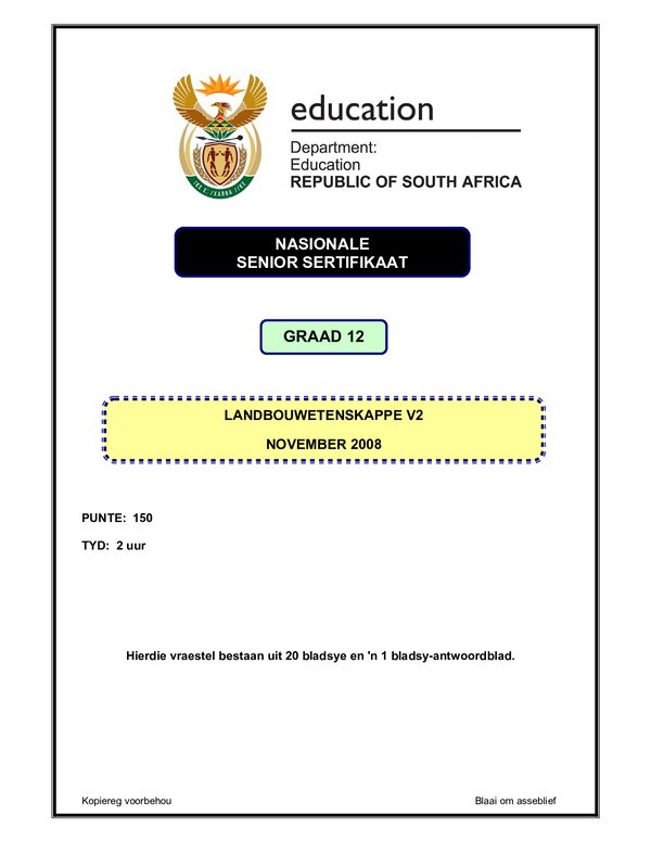 Agricultural Sciences P2 Afrikaans Gr12