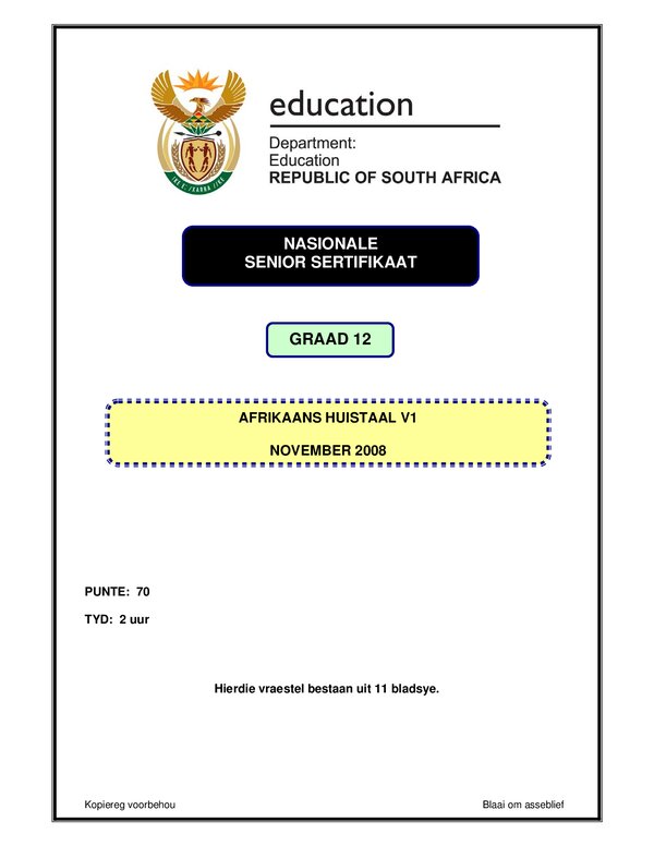Grade 12 Afrikaans past paper 2007 – Afrikaans HL P1 gr12