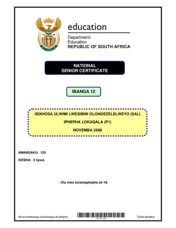 Isizulu Sal P1 (Gauteng) Gr12