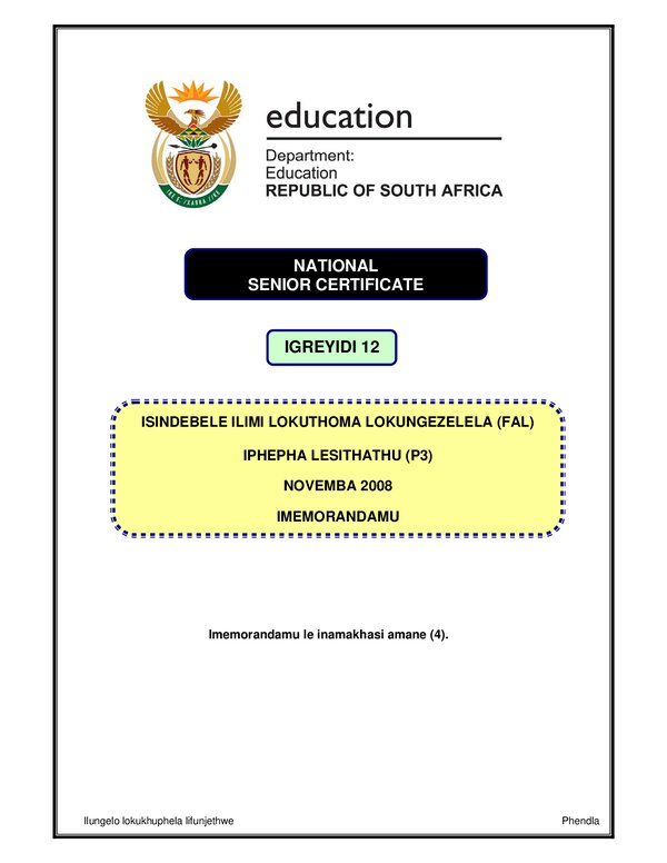 Isindebele Fal P3 Memo Gr12