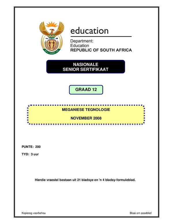 Mechanical Technology P1 Afrikaans Gr12