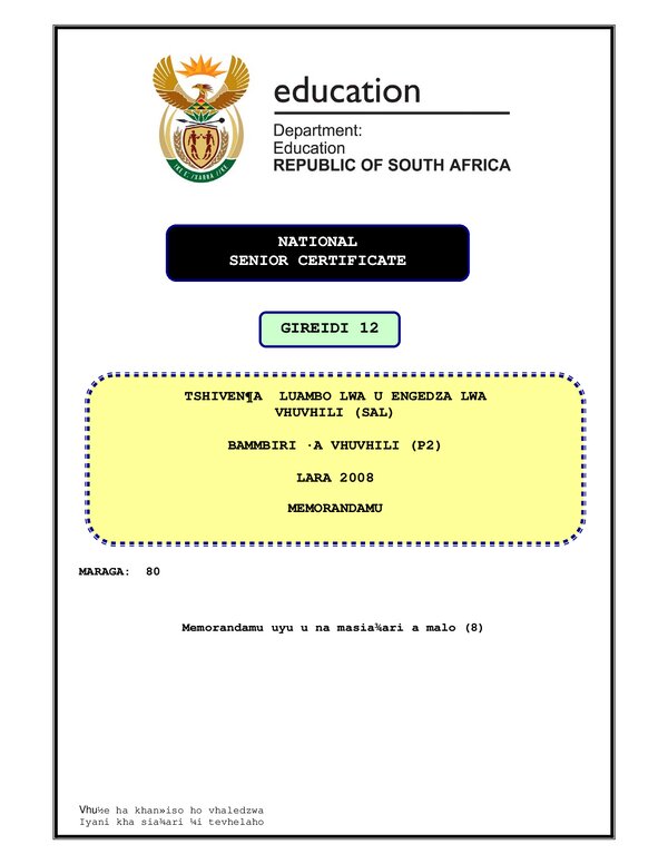 Tshivenda Sal P2 Memo Gr12