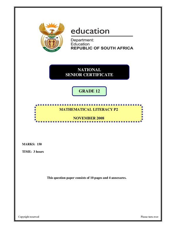 Mathematical Literacy P2 English Gr12