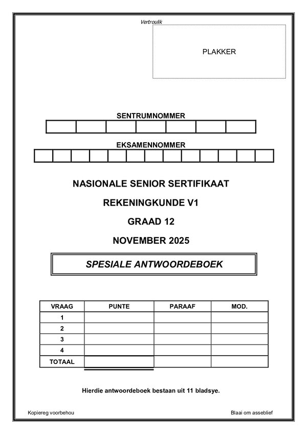 Grade 12 Afrikaans past paper 2025 – Paper 1 Answer Book (Afrikaans) gr12