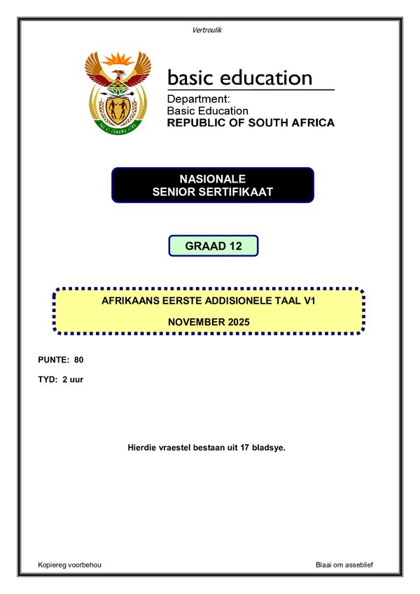 Grade 12 Afrikaans past paper 2019 – Afrikaans FAL P1 gr12