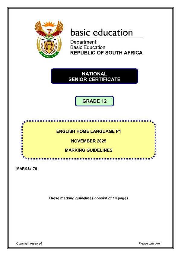 English Hl P1 Memo Gr12