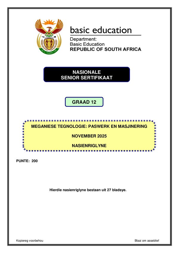 Fitting And Machining Memo 1 (Afrikaans) Gr12