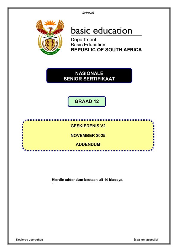 Grade 12 Afrikaans past paper 1980 – Paper 2 Addendum (Afrikaans) gr12