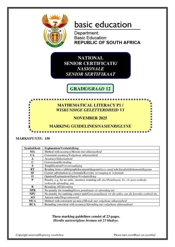 Memo 1 (Afrikaans And English) Gr12