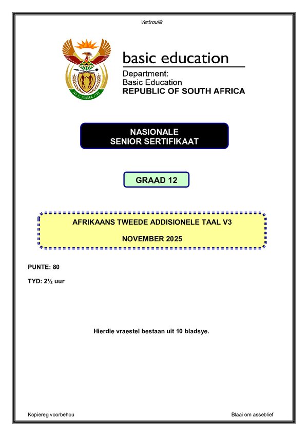 Grade 12 Afrikaans past paper 2025 – Afrikaans SAL P3 gr12