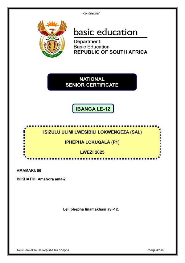 Isizulu Sal P1 Gr12