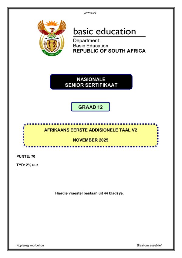 Grade 12 Afrikaans past paper 2025 – Afrikaans FAL P2 gr12