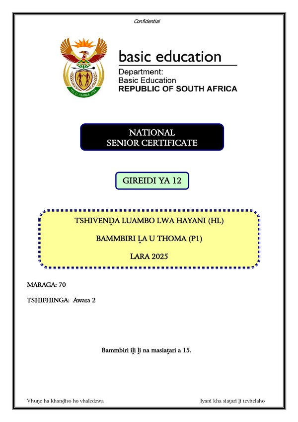 Tshivenda Hl P1 Gr12