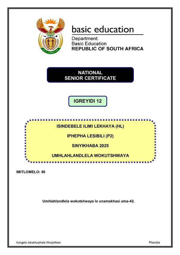 Isindebele Hl P2 Memo Gr12