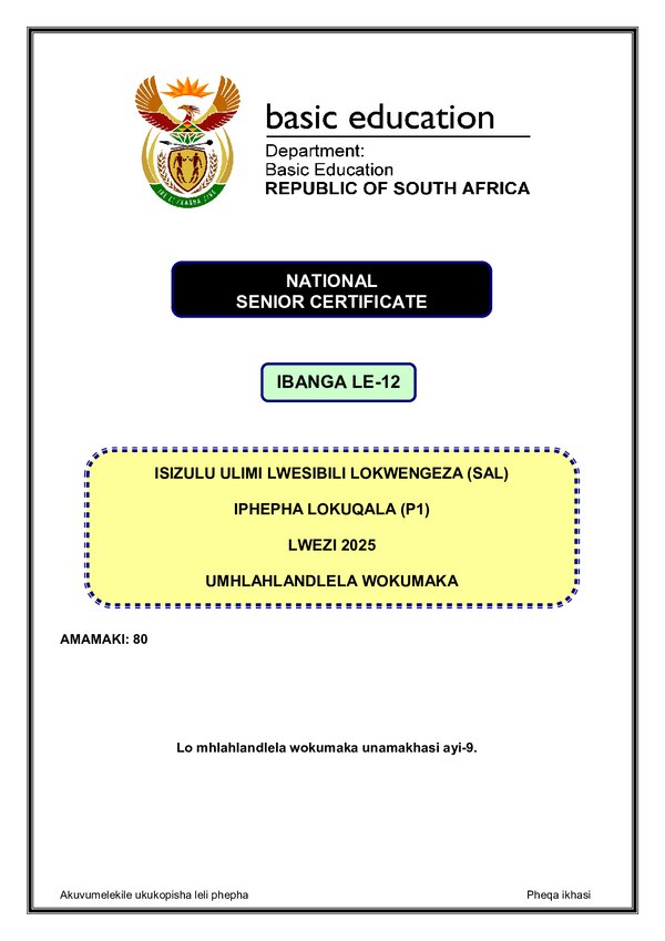 Isizulu Sal P1 Memo Gr12