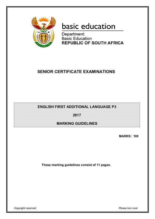 English Fal P3 Memo Gr12