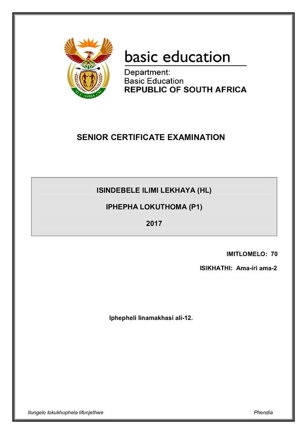 Isindebele Hl P1 Gr12